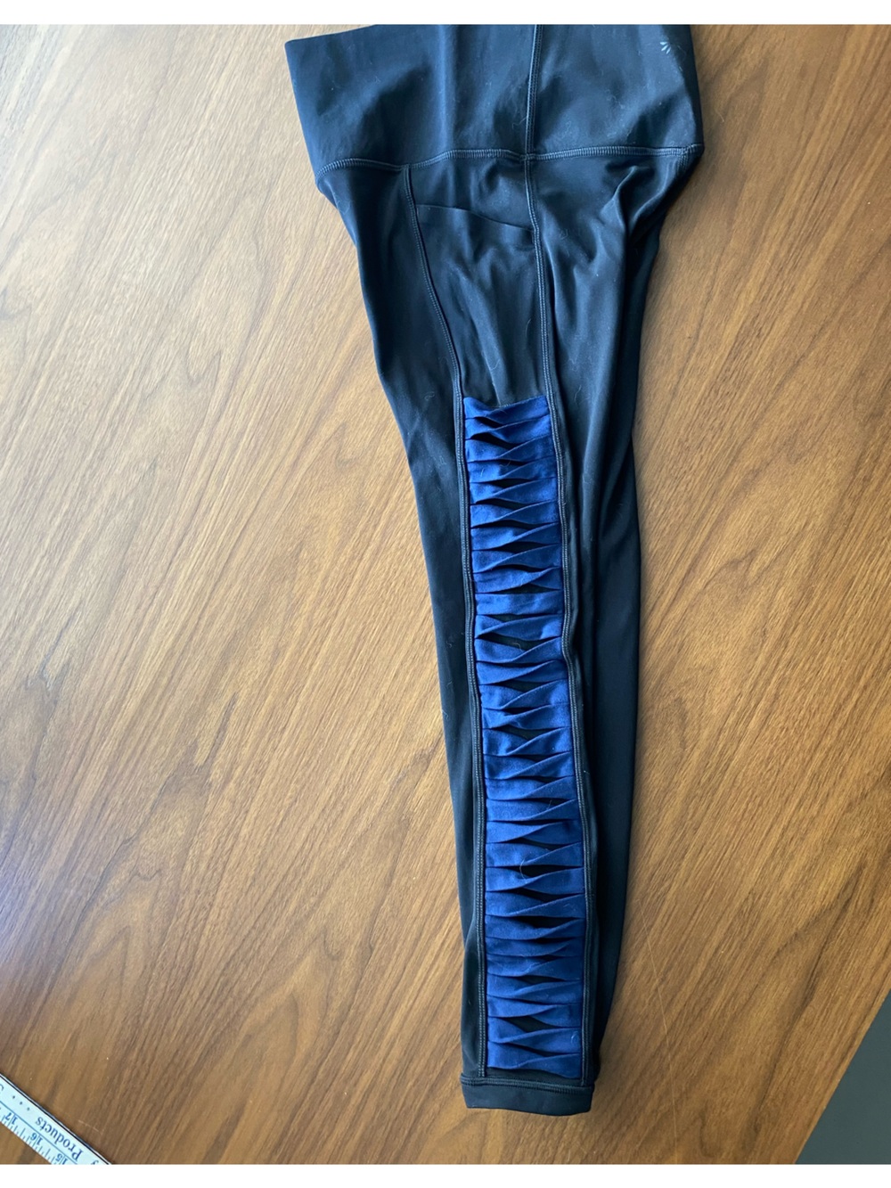Athleta Black Salutation 7/8 Tight in Powervita Navy Blue Accents
